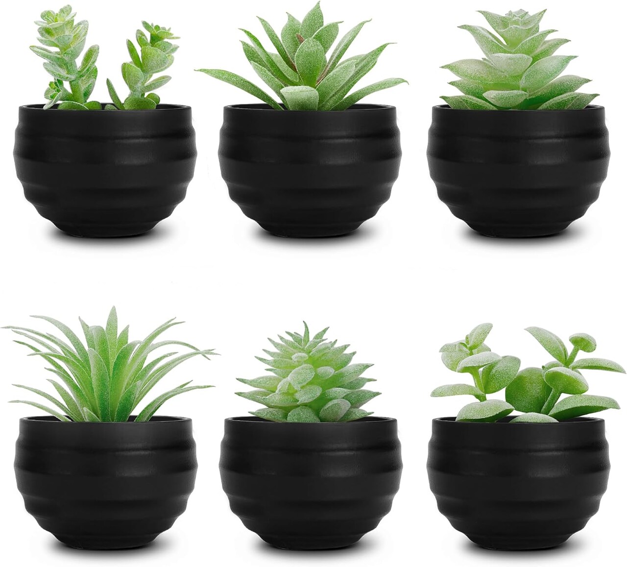 Set of 6 Black Artificial Succulent Plants in Pots – Mini Fake Potted Plants for Halloween Decor, Bathroom, Bedroom, Living Room, Office & Shelf Decorations